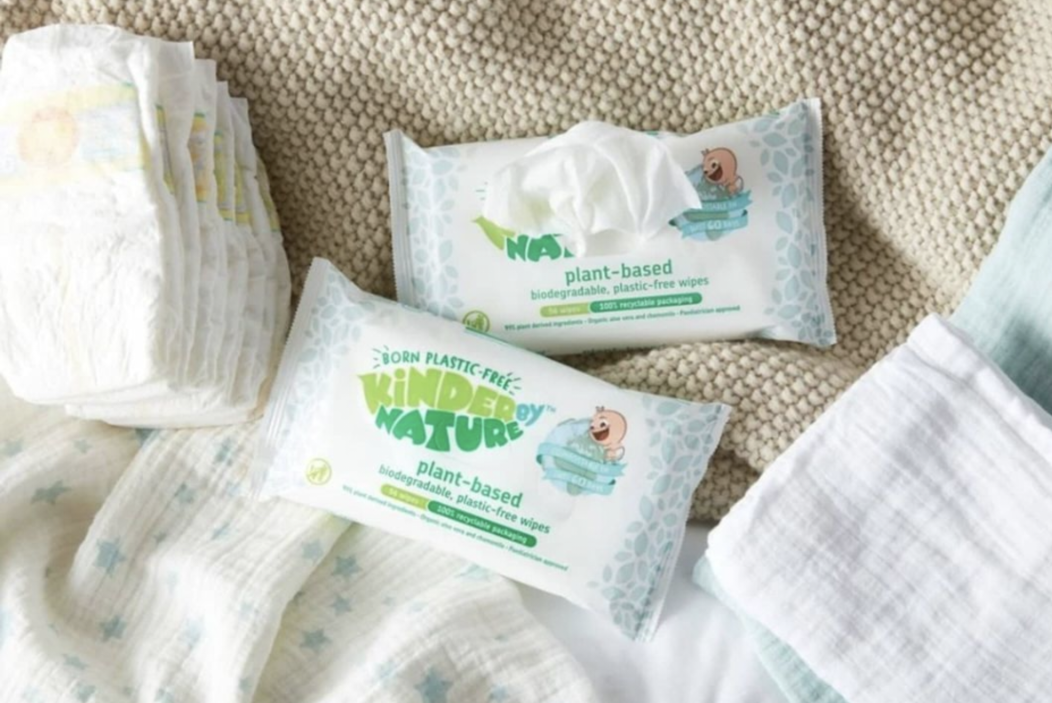 Kinder by Nature 100% Biodegradable Plant-Based Baby Wipes - 672 Count (12 packs of 56 wipes)